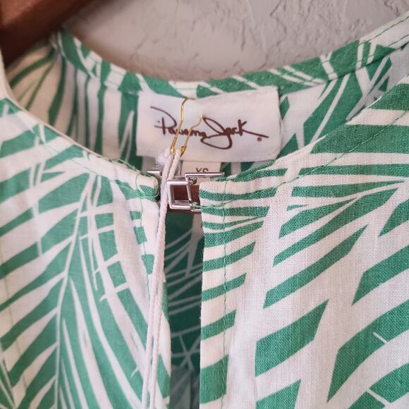 Panama Jack Womens XS Green White Palm Front Tropical Print Linen Blouse Botanic - Picture 4 of 8